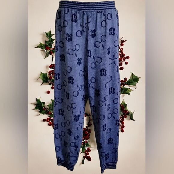 HARRY POTTER  LOUNGE SET WIZARDING WORLD LOGO KNIT Blue/Gray  Cozy  2-Piece - Picture 8 of 12